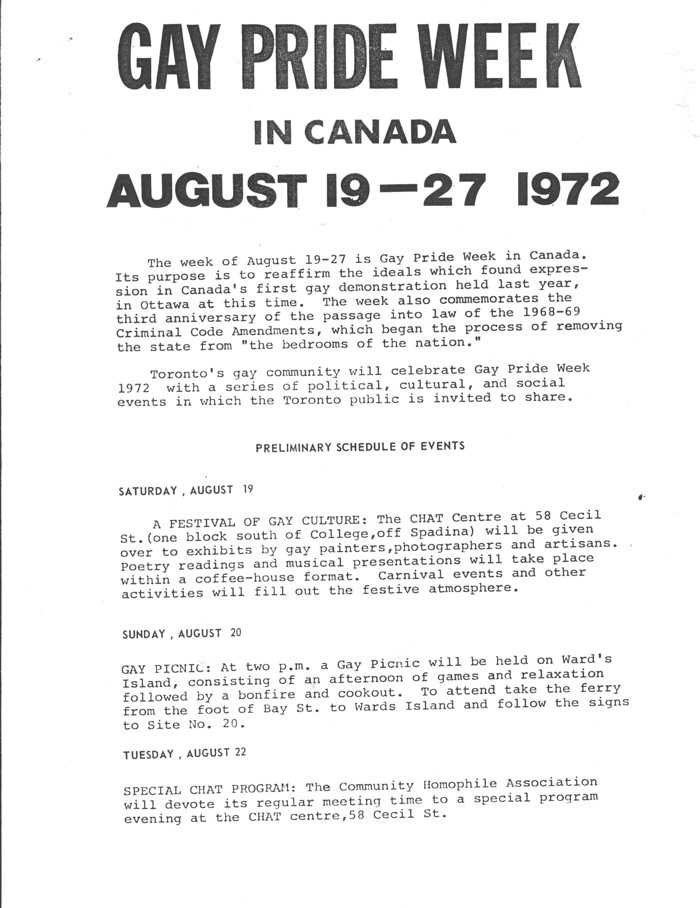 1972 gay pride week schedule first page