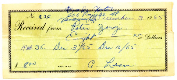 december 1964 drake hotel receipt