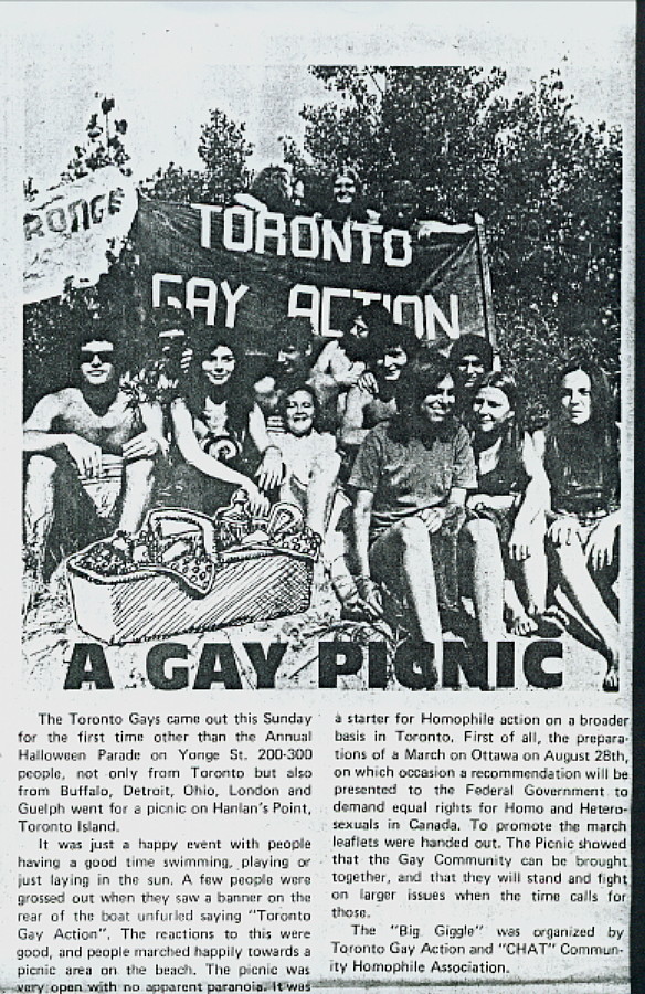 Guerilla clipping and photo of 1971 gay picnic