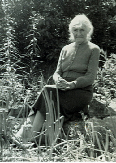 Nellie Barker in her garden near Beaven's Lake, Quebed