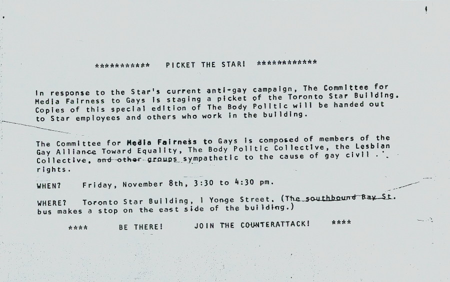 Flyer for Toronto Star picket, Friday November 8, 1974