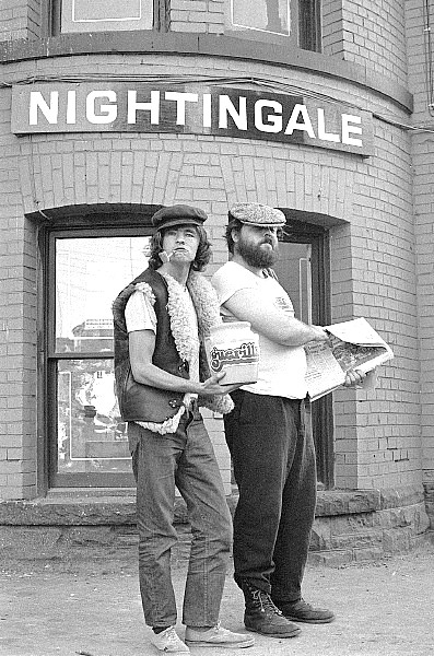 ken hutchinson and mike constable of guerilla in front of nightingale cafe