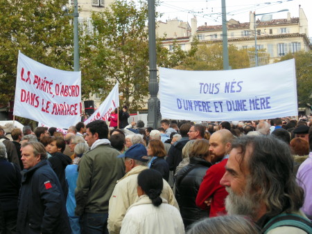 banner at anti same-sex marriage demonstration Marseille